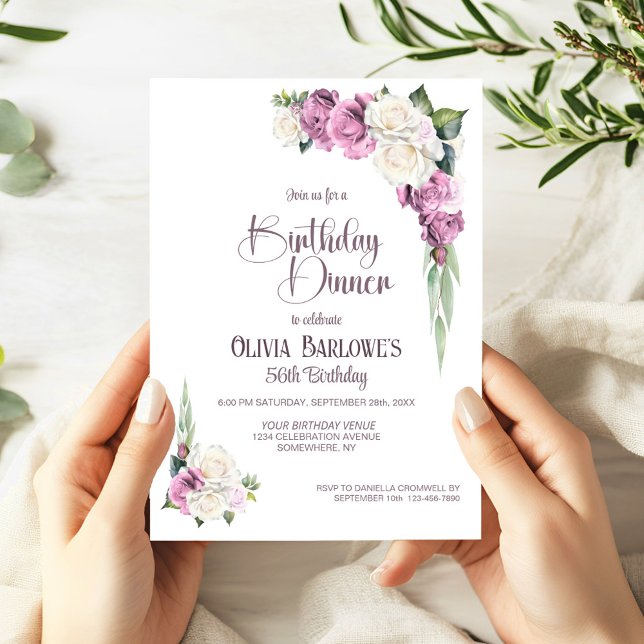 Convites Janto de Aniversário Floral de Rosa Branca na moda (Criador carregado)