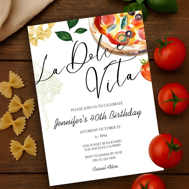 Convites Janto de Aniversário Italiano do Partido Pizza & P (Pizza Pasta Italian Birthday Dinner Invitation)