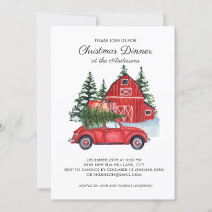 Convites Janto de Árvore de Natal Vintage Red Car Barn