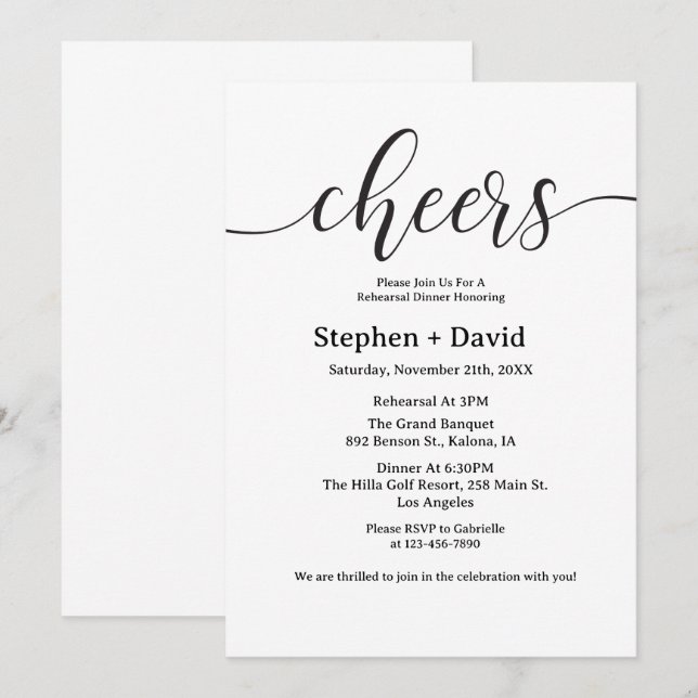 Convites Janto de casamento do Modern Cheers Rehasal (Frente/Verso)