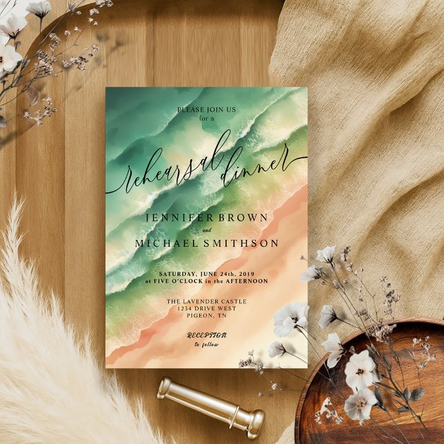 Convites Janto de Casamento por Aquarela de Verão no Oceano (Criador carregado)