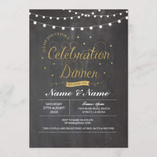 Convites Janto de Celebração Chalk Dourado Party Lights