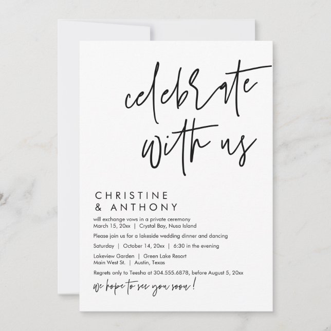 Convites Janto de Elopement de Casamento, Script Casual Mod (Frente)