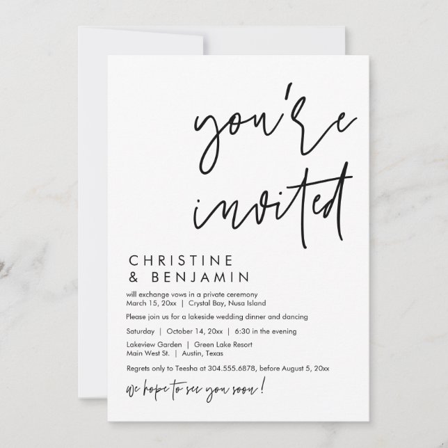 Convites Janto de Elopement de Casamento, Script Casual Mod (Frente)