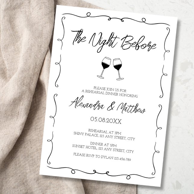 Convites Janto de ensaio à mão branca (the night before rehearsal dinner invitation hand lettered hand drawn scribbled elegant black white)