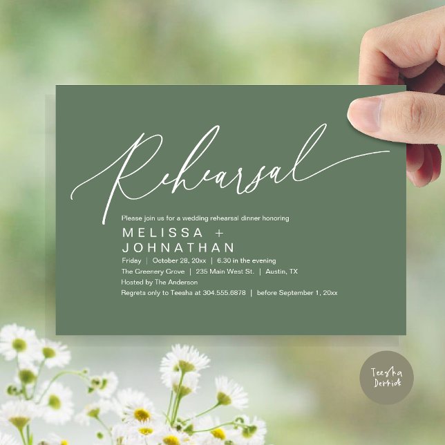 Convites Janto de ensaio, A Noite Antes Da Festa de casamen (Romantic Rehearsal Dinner The Night Before Wedding Dinner Party Invitation Card PDF Sage Green)