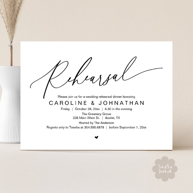 Convites Janto de ensaio, A Noite Antes Da Festa de casamen (Romantic Rehearsal Dinner The Night Before Wedding Dinner Party Invitation Card PDF Black White)