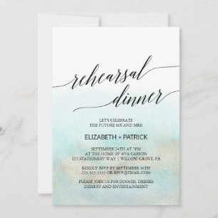 Convites Janto de Ensaio Aqua e Dourada Watercolor Beach