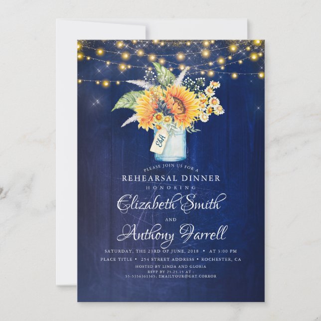 Convites Janto de ensaio azul de Marinhos girassóis russos (Frente)