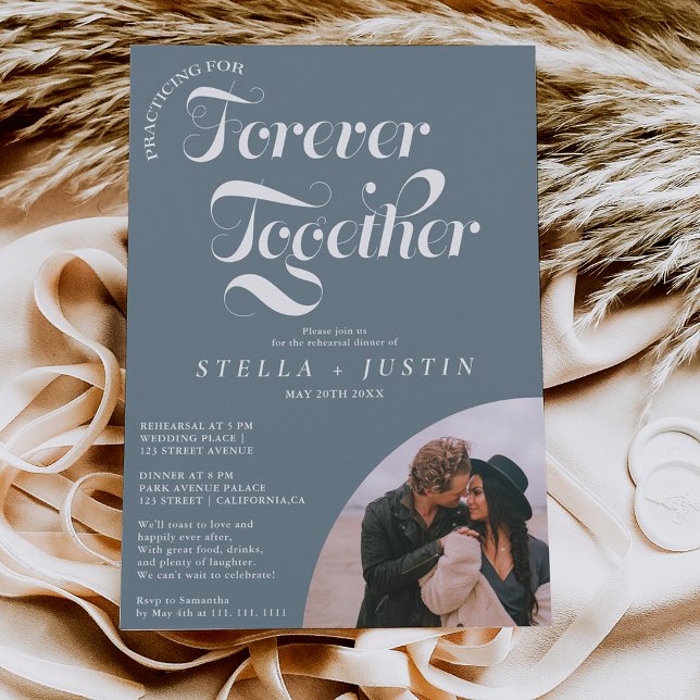 Convites janto de ensaio azul empoeirado com foto para semp (Criador carregado)