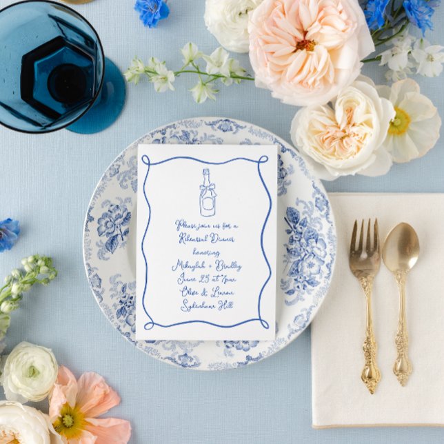 Convites Janto de ensaio azul francês desenhado à mão (Criador carregado)