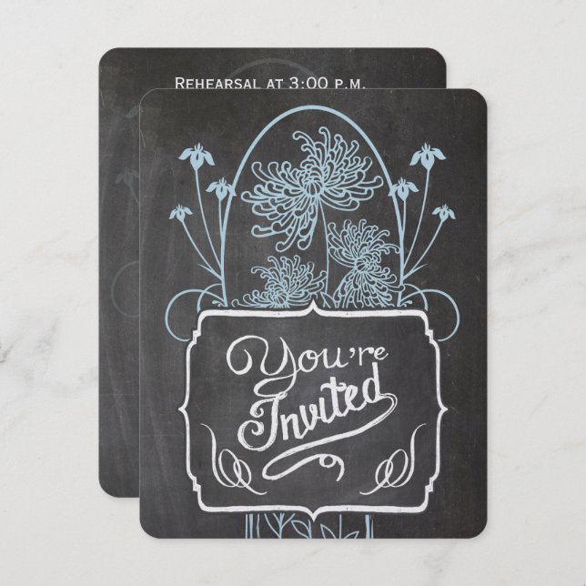 Convites Janto de ensaio Blue Mason Jar Chalkboard Casament (Frente/Verso)