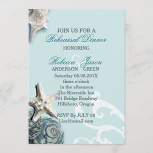 Convites Janto de ensaio BLue Seashells Beach Wedding