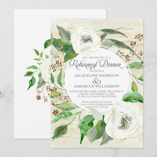 Convites Janto de ensaio BOHO Eucalyptus Seeds Wood Wreath (Frente/Verso)