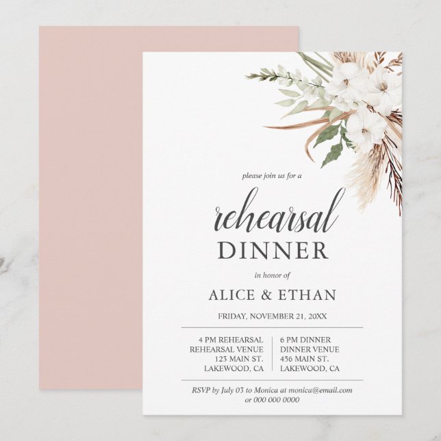 Convites Janto de ensaio Boho Greenery Pampa Grass (Frente/Verso)