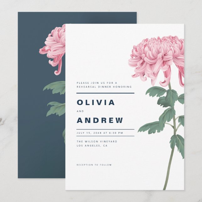 Convites Janto de ensaio botânico do crisântemo rosa (Frente/Verso)