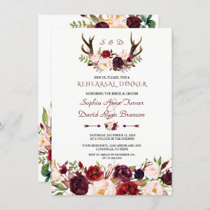 Convites Janto de ensaio Burgundy Blush Floral Antlers