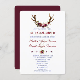 Convites Janto de ensaio Burgundy Marsala Floral Antlers
