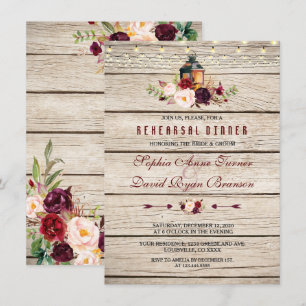 Convites Janto de ensaio Burgundy Marsala Floral Lanterna