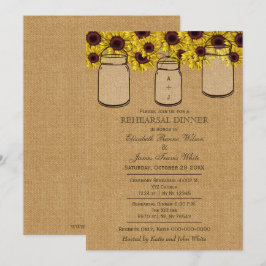 Convites Janto de ensaio Burlap Mason Jars Sunflower