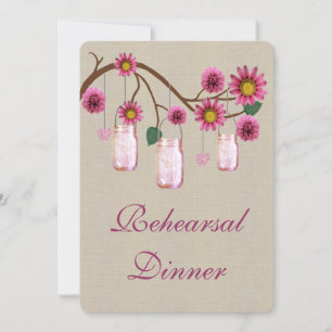 Convites Janto de Ensaio Burlap Rustic Pink Mason Jars