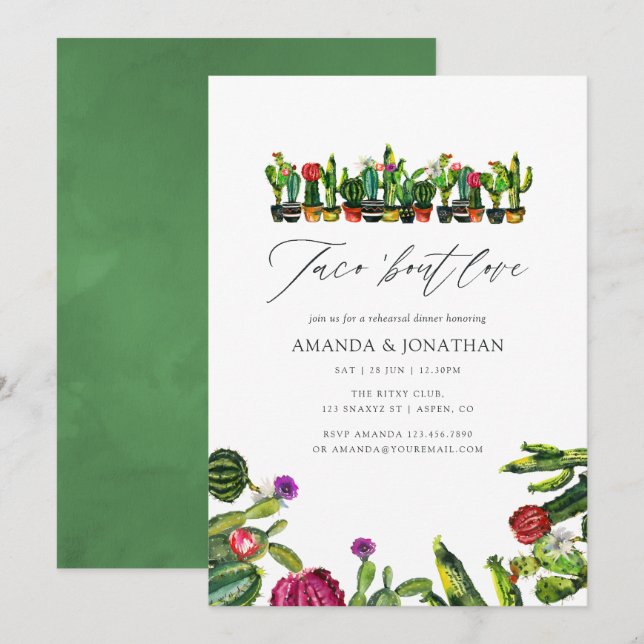Convites Janto de ensaio Cactus Succulents Fiesta (Frente/Verso)