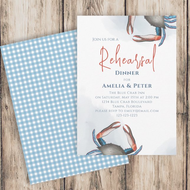 Convites Janto de ensaio com aquarelas Caranguejo Azul Mar  (Criador carregado)