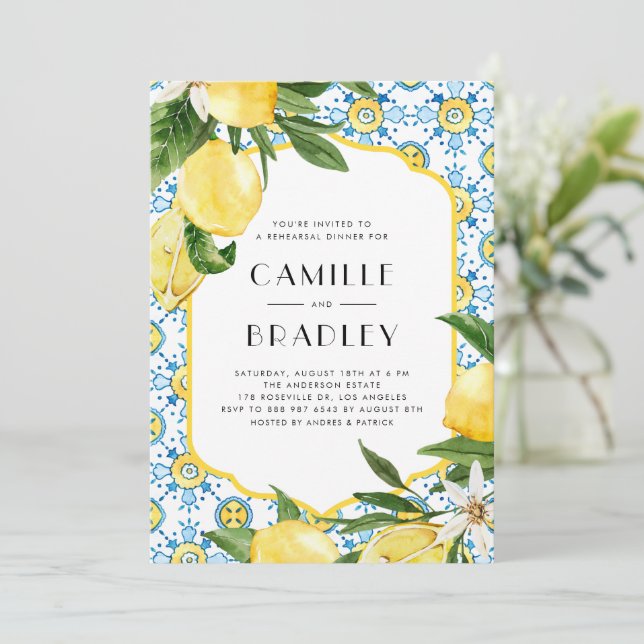 Convites Janto de ensaio com Lemon de Aquarela Mediterrânic (Em pé/Frente)
