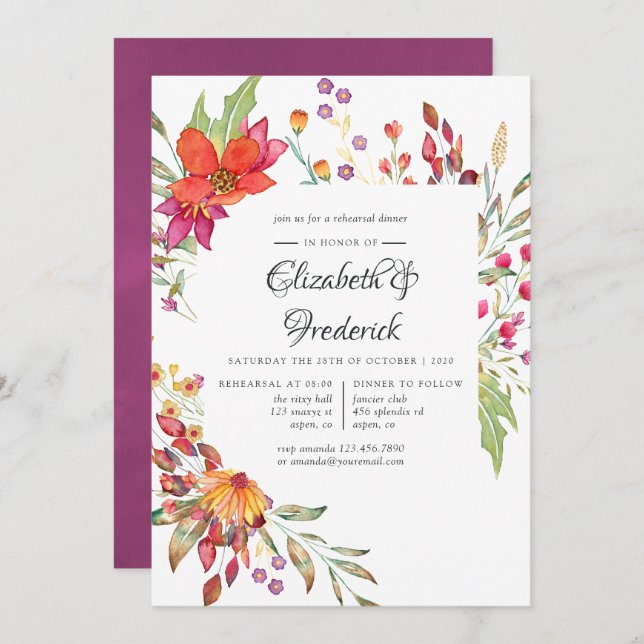 Convites Janto de ensaio da Aquarelle Wild Flower (Frente/Verso)