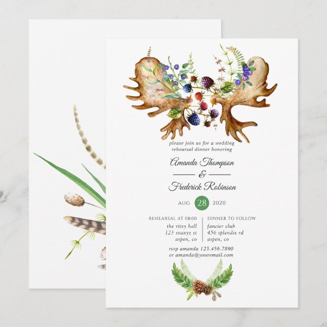 Convites Janto de ensaio da floresta russa com aquarelas (Frente/Verso)