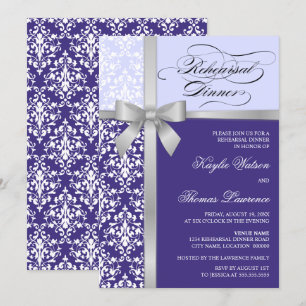 Convites Janto de ensaio Damask Faux Silver Ribbon Purple