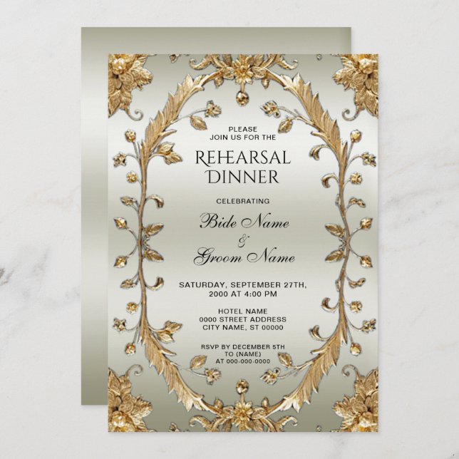 Convites Janto de ensaio das flores do Ornamentado do ouro (Frente/Verso)