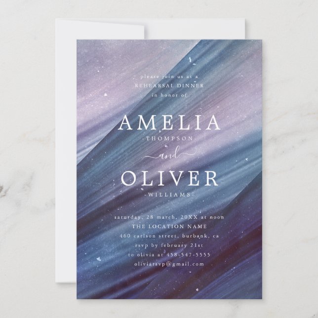 Convites Janto de ensaio de Abstrato azul e roxo minimalist (Frente)