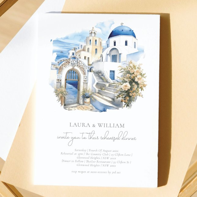 Convites Janto de Ensaio de Aquarela da Grécia Santorini (Criador carregado)
