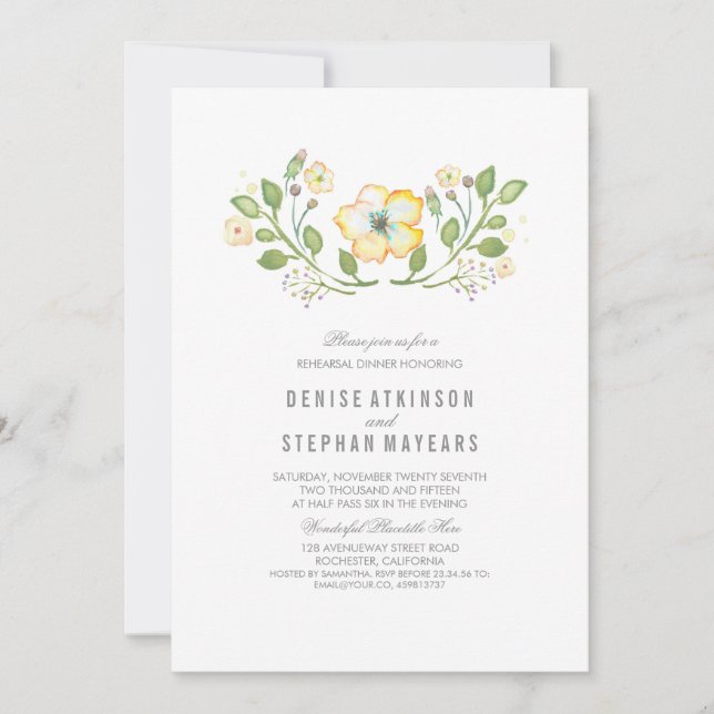 Convites Janto de Ensaio de Aquarela Floral Amarela (Frente)