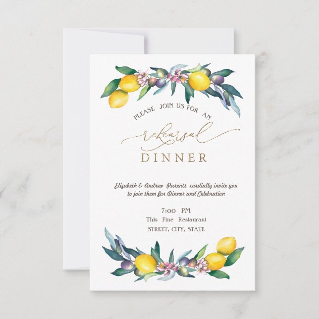 Convites Janto de Ensaio de Aquarelas Lemons Azeitonas (Frente)