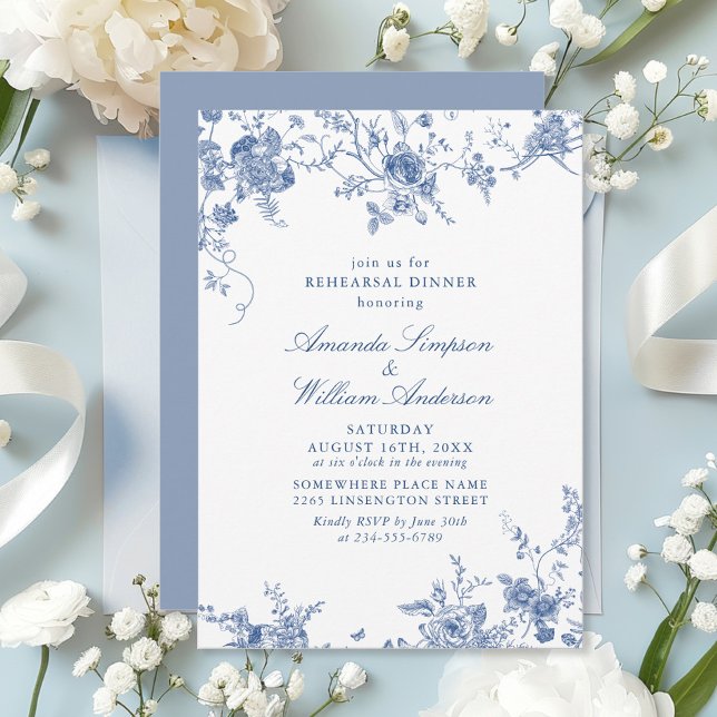 Convites Janto de Ensaio de Azul-Floral Elegante (Criador carregado)