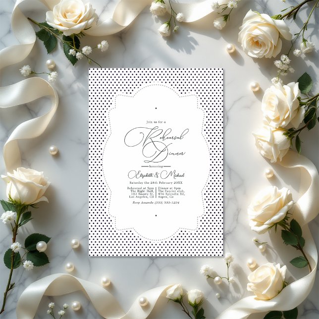 Convites Janto de ensaio de Bolinhas e rendas (Vintage Polka Dot and Lace Rehearsal Dinner Invitation)