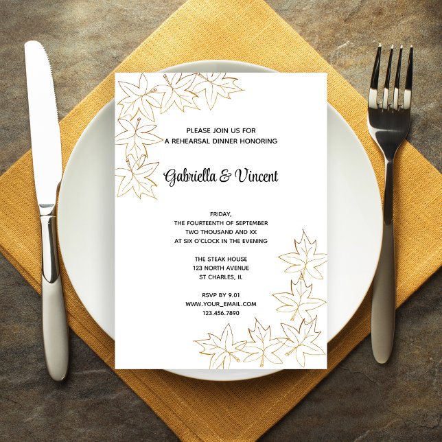 Convites Janto de Ensaio de Borda Folha de Queda (Fall in love with this Autumn Wedding Rehearsal Dinner Invitation.)