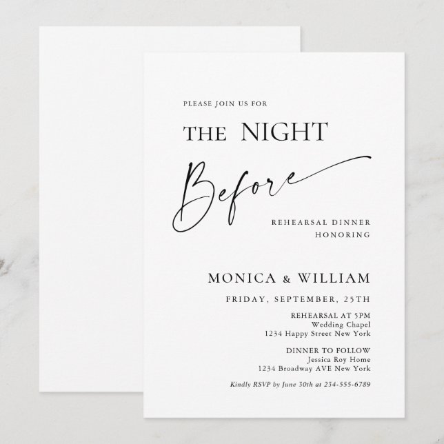 Convites Janto de Ensaio de Caligrafia Minimalista Elegante (Frente/Verso)