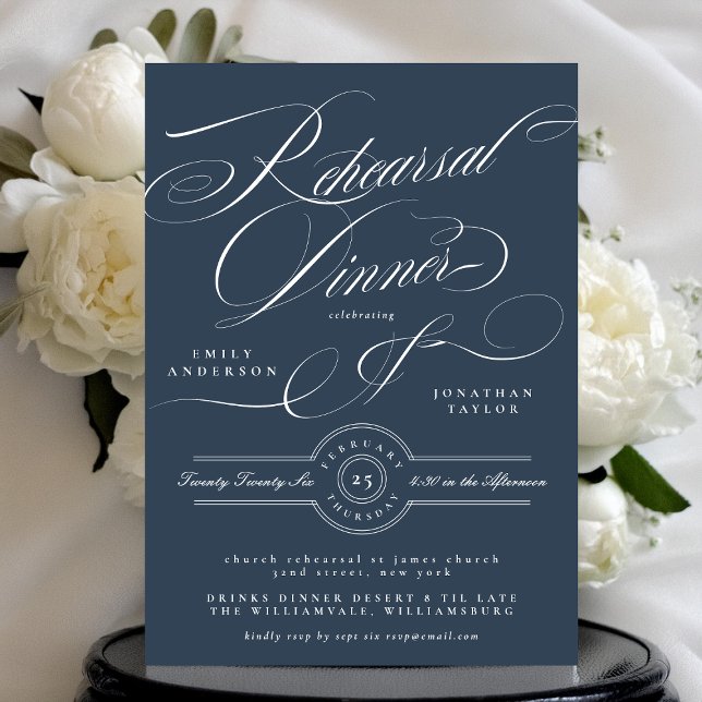 Convites Janto de Ensaio de Casamento Azul de Marinho Cláss (Criador carregado)