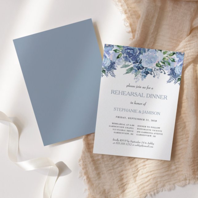 Convites Janto de Ensaio de Casamento Azul Floral Dusty (Criador carregado)