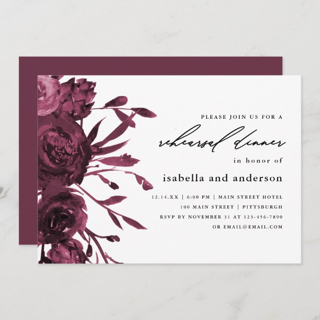 Convites Janto de Ensaio de Casamento Botânico Chic Burgund (Frente/Verso)