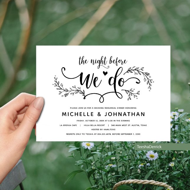 Convites Janto de Ensaio de Casamento Botânico Russo (The Night Before We Do, Wedding Rehearsal Dinner Invites in Eucalyptus Illustration Rustic themed)