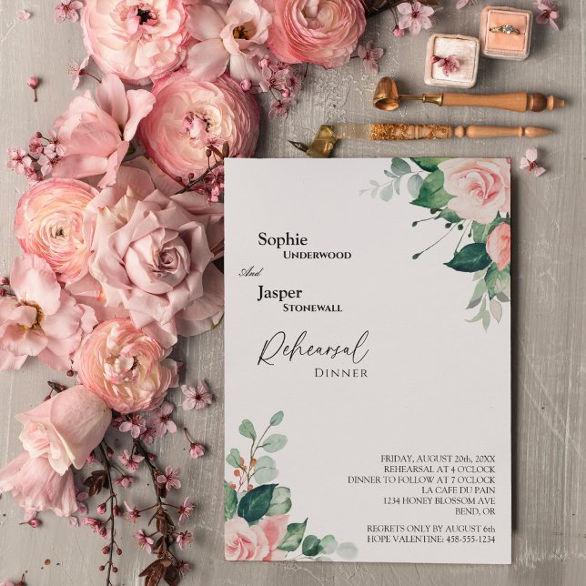 Convites Janto de Ensaio de Casamento Branco Blush Floral (Criador carregado)