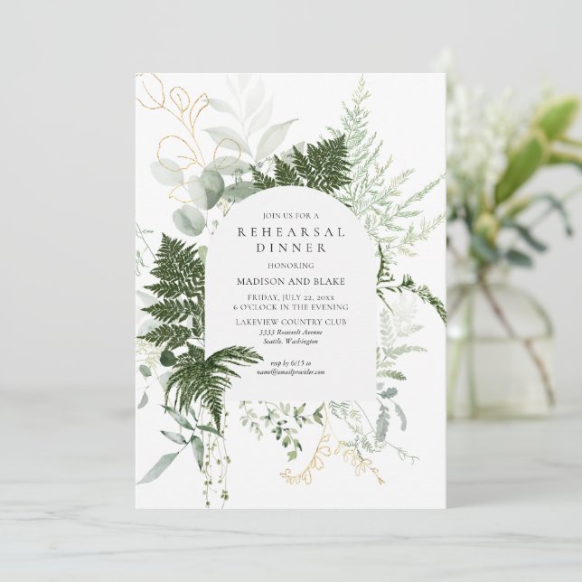 Convites Janto de Ensaio de Casamento Branco Wild Fern Gree (Em pé/Frente)