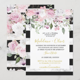 Convites Janto de Ensaio de Casamento Chic Preto Marble Flo