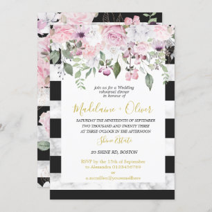 Convites Janto de Ensaio de Casamento Chic Preto Marble Flo