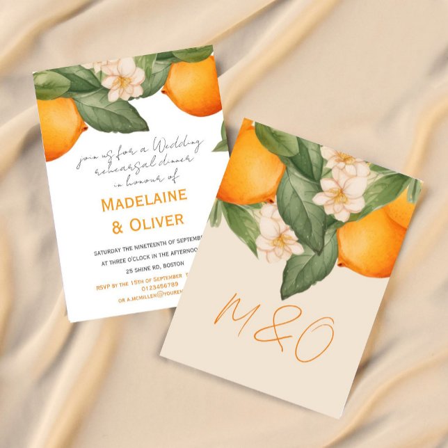 Convites Janto de ensaio de casamento Citrus Orange Modern (Criador carregado)