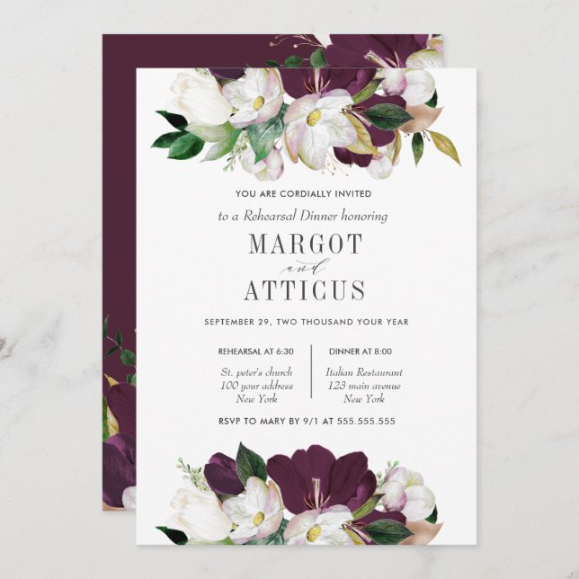 Convites Janto de Ensaio de Casamento com Flores Velvet Mag (Frente/Verso)